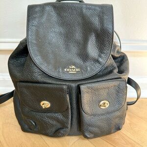 COACH F37410 BILLIE BACKPACK  BLACK PEBBLED LEATHER GOLD TRIM